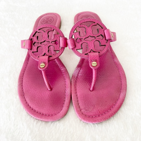 Tory Burch Miller Pink Logo Thong Sandals Size 8M - Picture 3 of 8